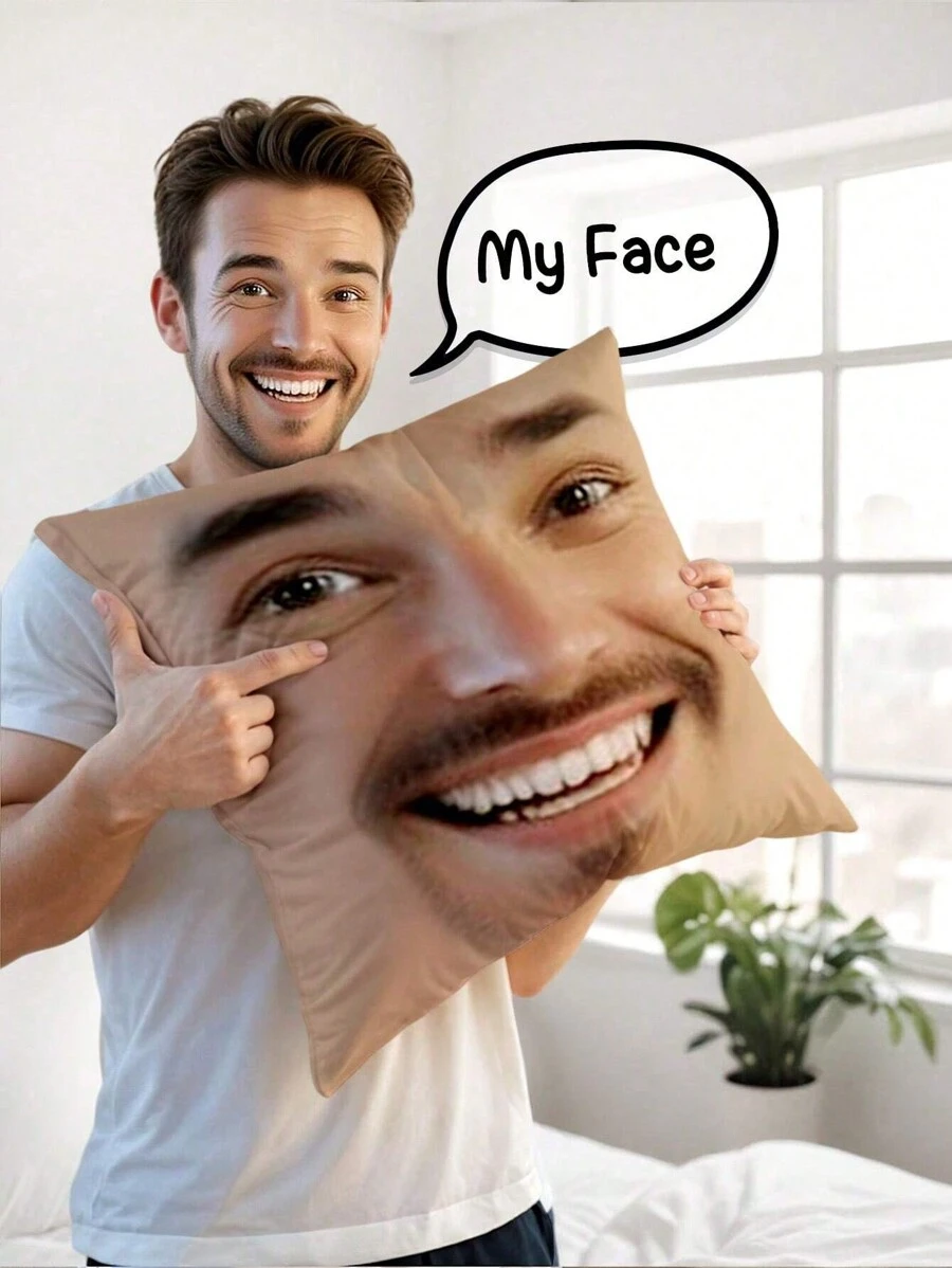 1件定制趣味表情毛绒照片印花抱枕套，DIY个性化单面印花抱枕套，适合情侣、宠物、朋友，适用于婚礼、节日、派对、母亲节、父亲节、家居装饰、客厅、沙发、卧室，四季皆宜，可水洗，可爱定制，个性化，送给男友的理想礼物，送给女友的理想礼物，沙发床 - 彩色 - 查看 1