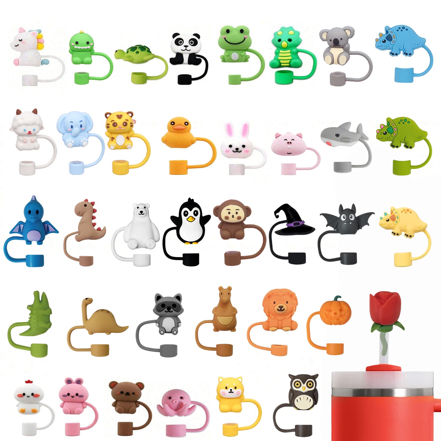 1 件适用于 30&40 盎司玻璃杯的吸管盖，0.4 英寸硅胶吸管盖，适用于杯子配件，防尘保护盖可重复使用饮用吸管头盖万圣节吸管盖、厨房、圣诞节礼物 - 動物款 - 查看 1