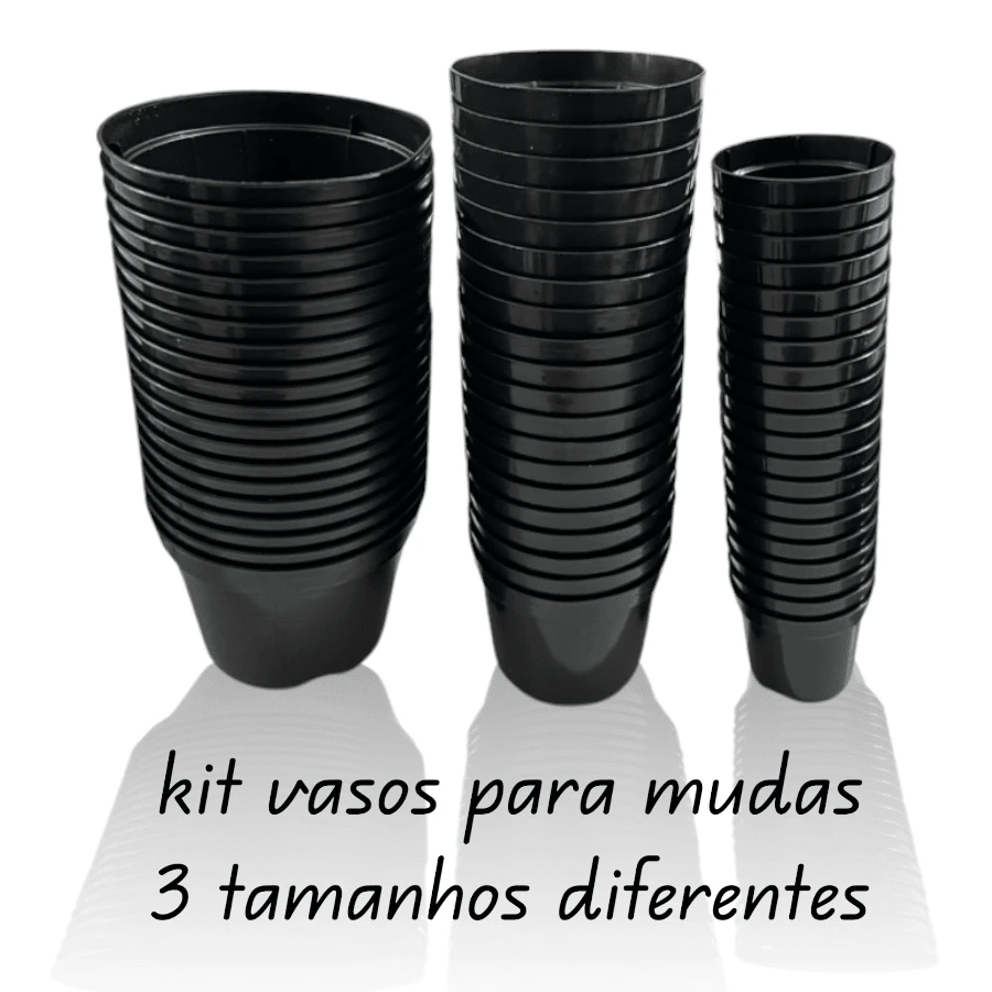 kit 60 vasos para plantas na cor preta ( pote 6, pote 9, pote 11)