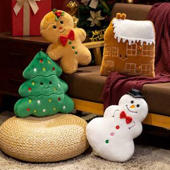 圣诞装饰 1 件圣诞枕头，配有圣诞树、姜饼人、雪人、圣诞屋毛绒玩偶装饰、节日礼物、圣诞节、圣诞枕头、姜饼、圣诞节、圣诞枕头、圣诞枕头