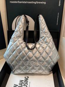 新款女士休闲大容量手提包欧美风高端感单肩手提包腋下通勤手提包 - 銀色 - 查看 5