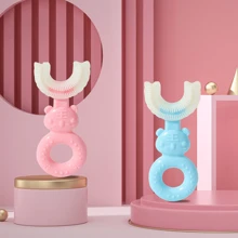 1 pieza Cepillo de dientes en forma de U para niños con diseño de dibujos animados, cepillo de dientes suave y lindo para bebés para limpieza y cuidado - Multicolor - Ver 2