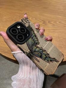 Animal 1pc Newspaper Print Butterfly Pattern Vertical Striped Faux Leather Anti-Drop Anti-Fingerprint Shock-Proof Phone Case Compatible With Iphone And Models - Multicolor - View 5