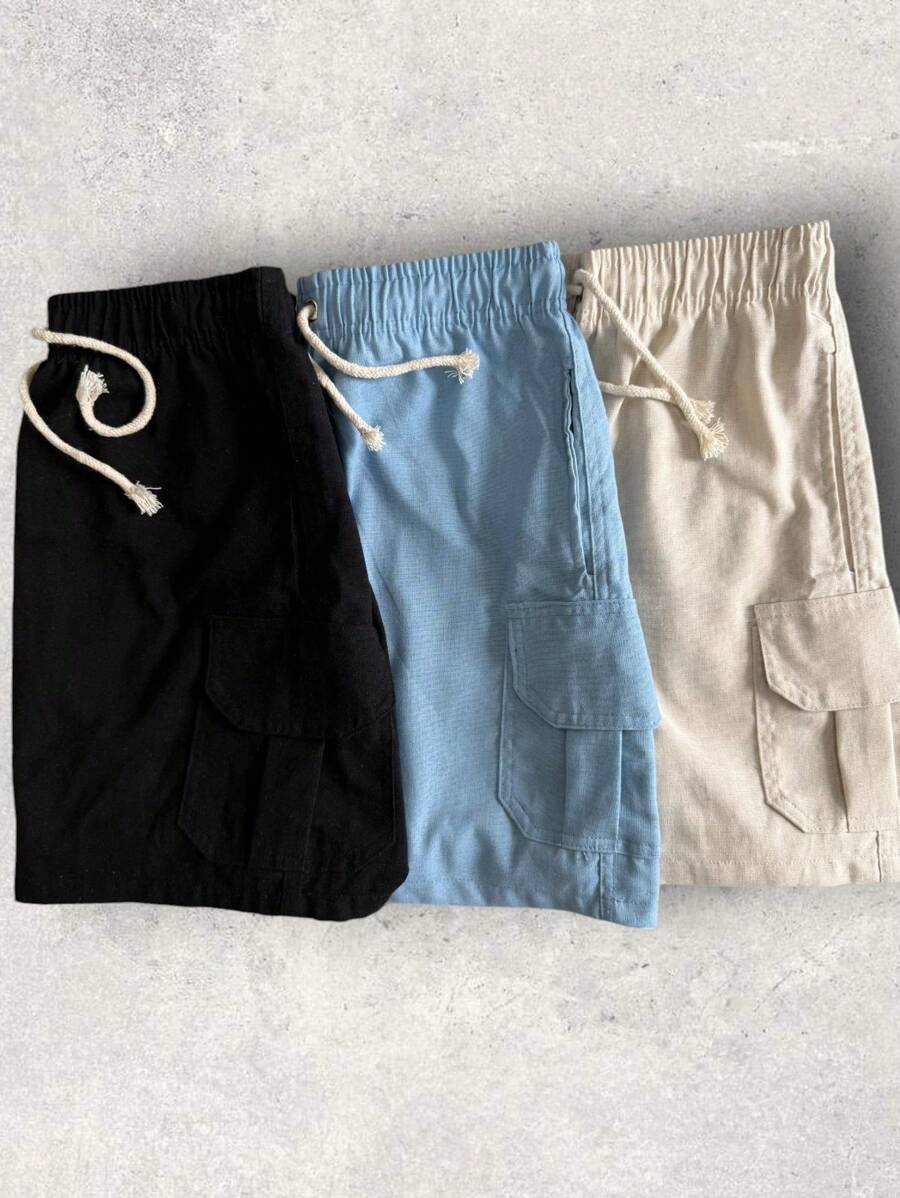 Kit 3 Cargo Bermuda Shorts In Premium Linen - Baby Blue - View 1