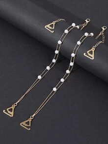 1pair Faux Pearl Beaded Bra Fashion Strap - Gold - View 5