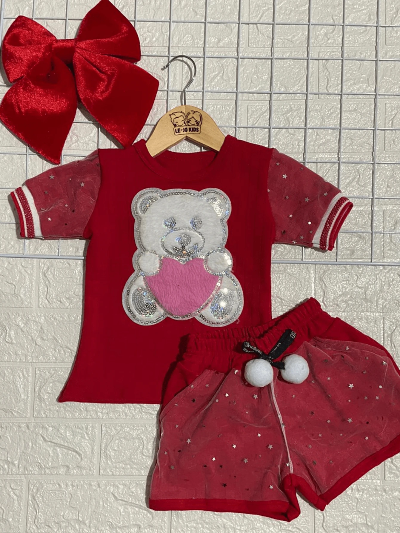 Girls' Set For Girls And Girls - Pompom Bears - For Girls - For Parties - Girls - Women's - We Guarantee The Color, But The Print Varies - 紅色 - 查看 1