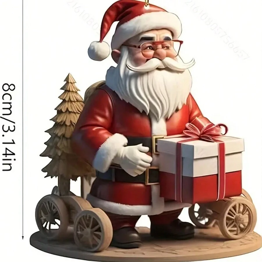 1 件式雪人装饰，双面设计圣诞树挂饰，粉色卡通雪人吊坠，无需电源，家庭厨房装饰，适合客厅墙壁和窗户悬挂，节日派对用品 - 聖誕老人2 - 查看 1