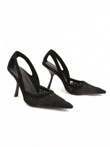Modische 3D Stickerei Mesh Spitzenschuhe mit Ausschnitten und Stilettoabsatz für Damen