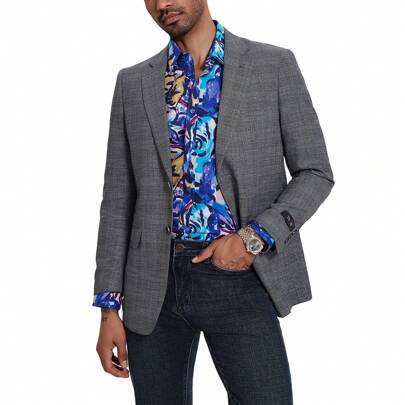 Mens Jacket Blazer Glen Check Two Button Closure Notch Lapel Office Business Jacket Only