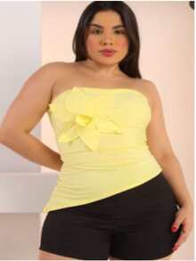 ELLEN FLOR STRAP-OFF ASYMMETRICAL BLOUSE, CASUAL ELEGANT, FASHION TREND, PONTA - 黃色 - 查看 2