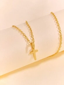 1 Stück exquisite, modische Kreuz-Anhänger Kette, 18 Karat vergoldet, religiöse Kette, geeignet für den täglichen Gebrauch von Frauen - Halskette - Übersicht 8