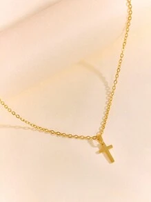 1 Stück exquisite, modische Kreuz-Anhänger Kette, 18 Karat vergoldet, religiöse Kette, geeignet für den täglichen Gebrauch von Frauen - Halskette - Übersicht 7