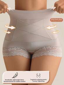 1pc Seamless High Waist Shaping Panties Women's Lace Tummy Control Panty Slimming Waist Trainer Sheath Flat Belly Underwear Butt Lifting Shapewear - Apricot - View 3