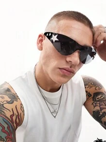 1 件男女通用 Y2K 风格无框时尚眼镜，适合户外、旅行、音乐节、夏季海滩度假派对、户外、旅行的时尚配饰 - 黑色 - 查看 1