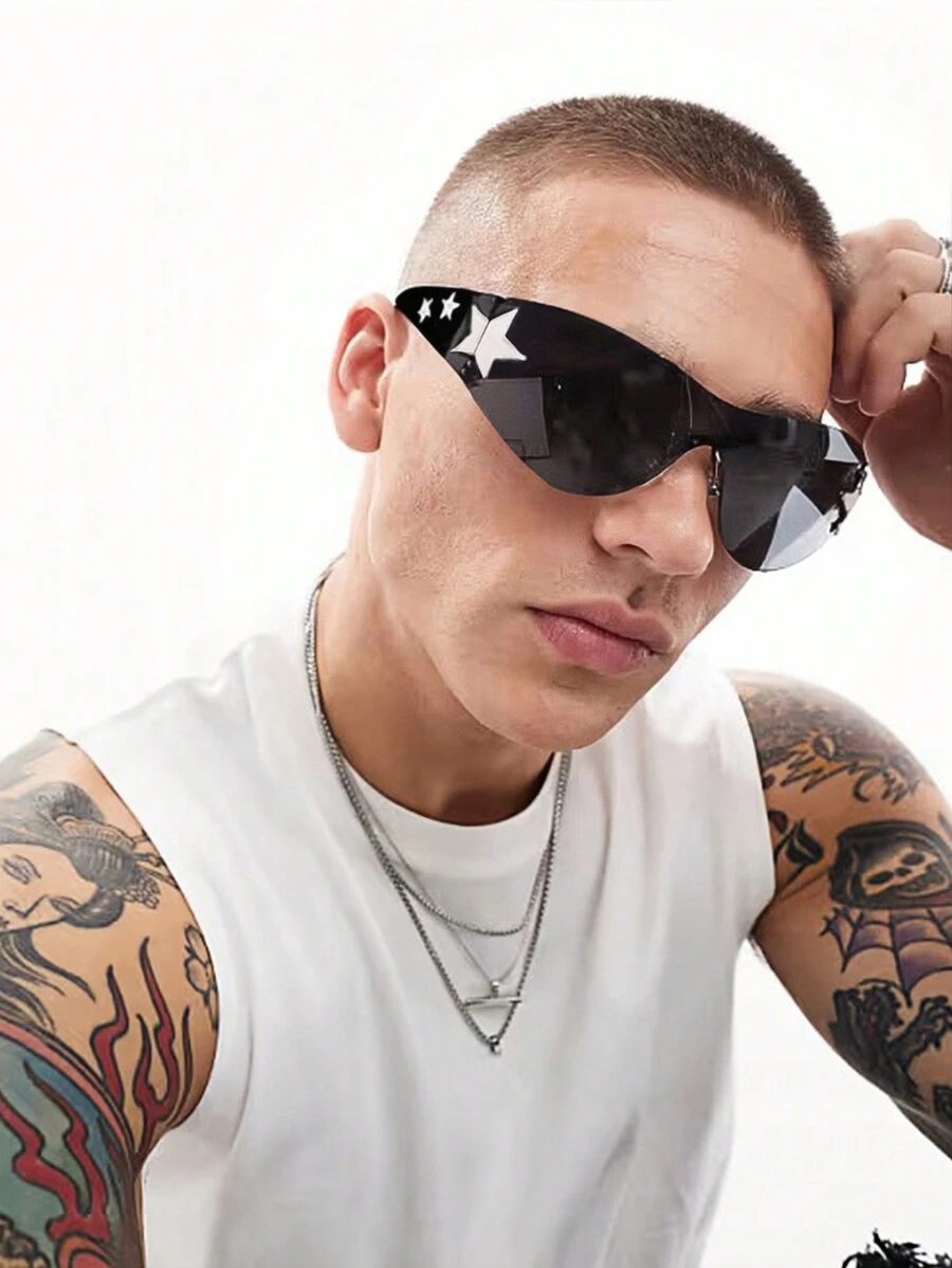 1 件男女通用 Y2K 风格无框时尚眼镜，适合户外、旅行、音乐节、夏季海滩度假派对、户外、旅行的时尚配饰 - 黑色 - 查看 1