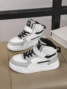 儿童魔术贴高帮舒适运动鞋，新款轻便幼儿学步鞋，多功能软底平底学生鞋 - 灰色 - 查看 3