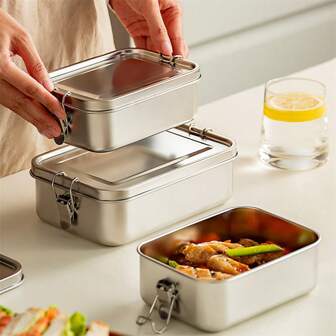 1pc Stainless Steel Bento Box Metal Lunch Box Food Storage Containers Metal Lunch Container, Lockable Clips To Leak Proof, Reusable Dishwasher Safe Lunch Snack Boxes For Work,School Supplies