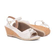 Domidona Women's Wedge Style Sandal With Bow Strap - 白色 - 查看 6
