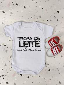Baby Bodysuit Short Sleeve Phrases Unisex 100% Cotton - trắng - Xem 3
