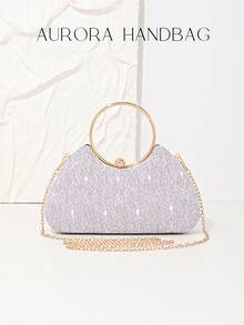 Quyến rũ, Thanh lịch, Tinh tế, Yên tĩnh, Sang trọng, Thời trang, Sang trọng,. Túi ren đẹp lấp lánh Mini lấp lánh trang trí có kẹp hộp xích, Túi cô dâu hoàn hảo cho đám cưới, khiêu vũ và sự kiện tiệc tùng, Túi ăn tối cho cô gái tiệc tùng, Túi xách cho phụ nữ - Màu tím - Xem 1