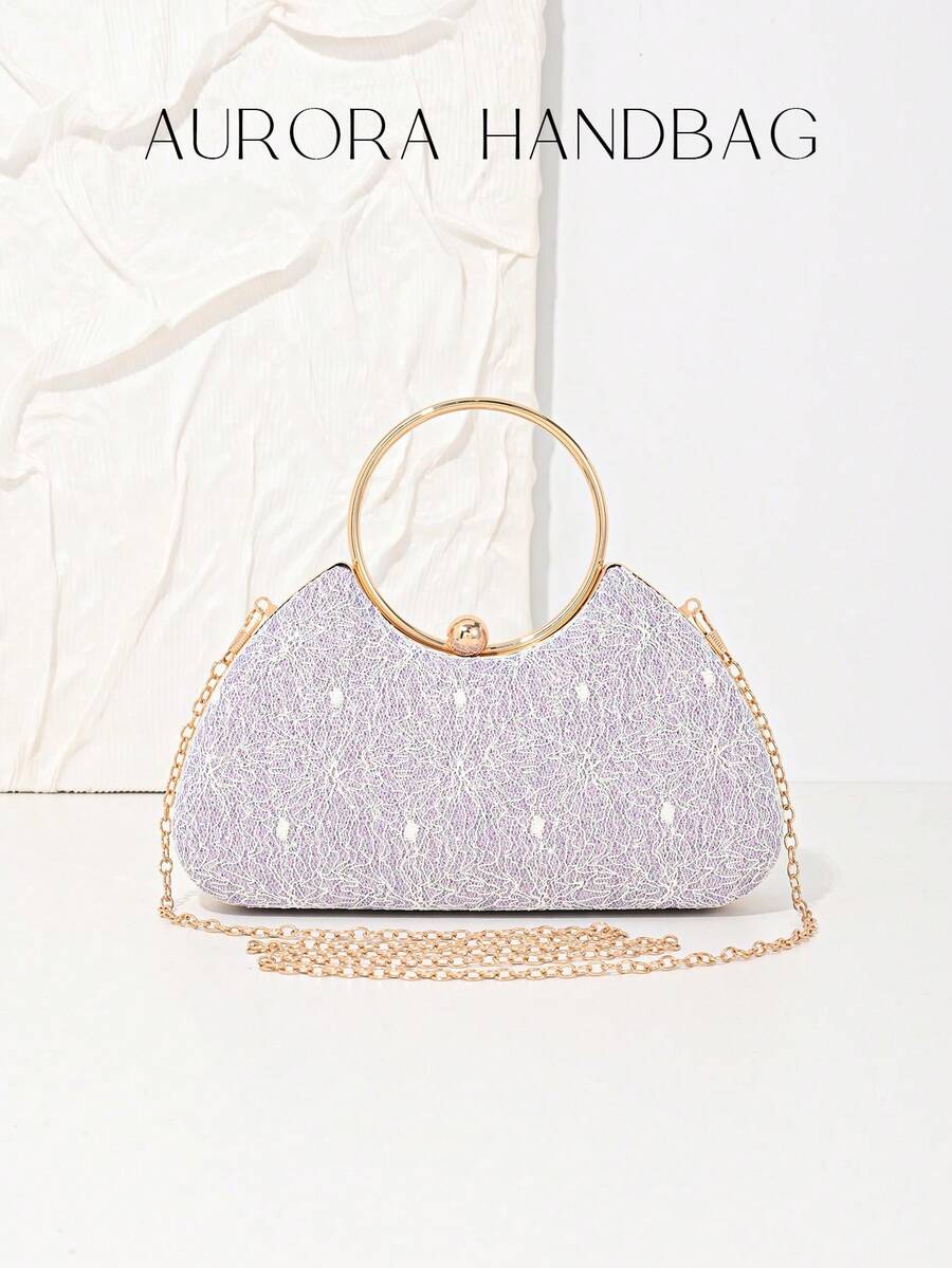 Quyến rũ, Thanh lịch, Tinh tế, Yên tĩnh, Sang trọng, Thời trang, Sang trọng,. Túi ren đẹp lấp lánh Mini lấp lánh trang trí có kẹp hộp xích, Túi cô dâu hoàn hảo cho đám cưới, khiêu vũ và sự kiện tiệc tùng, Túi ăn tối cho cô gái tiệc tùng, Túi xách cho phụ nữ - Màu tím - Xem 1