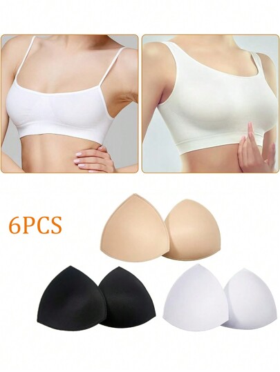 6pcs Triangle Shaped Foam Padded Bra Inserts, Breathable Thin Swimming Suit Underwire Cup Removable Lining
