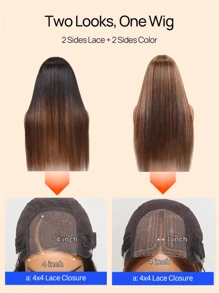 Unice Hair DoubleWear 4x4 Yaki Straight Wig Ombre Chestnut Brown & Honey Blonde Higlight 2 Styles In 1 Put On And Go Wig Glueless Human Hair - 流行色(其他顏色) - 查看 7