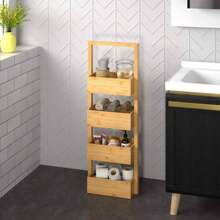 Well Home Bamboo Bathroom Organizer With 4 Tiers. 28x16x88cm. Free Shipping In 24/48h - Camel - View 2