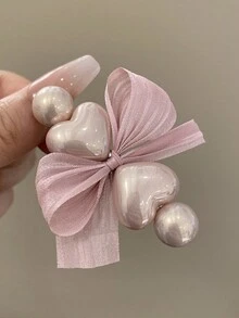 1 件优雅蝴蝶结和仿珍珠发夹 - 时尚鳄鱼发夹、甜美刘海和前发造型配件，情人节的理想礼物 - 多色 - 查看 7