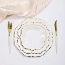 60er Pack elegante Wegwerfpappteller mit goldfarbiger Folie für Geburtstag, Verlobung, Hochzeit, Jahrestags-Feier, Party Zubehör (18cm+23cm+25,4cm)