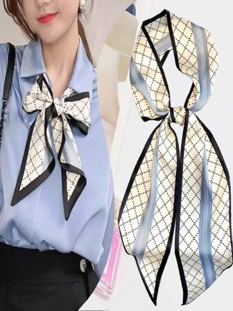 1 件法式窄长围巾，装饰细领巾，百搭双面丝带，适合女性，春夏季