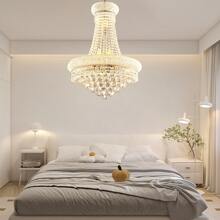 23 Inch 13 Light Empire Style Crystal Chandelier, High Ceiling Chandelier - Silver - View 4