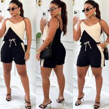 WOMEN'S SET IN DUNA FABRIC WITH LINED SHORTS AND ADJUSTABLE STRAP TANK TOP BEAUTIFUL COLORS SPRING SUMMER FASHION - 黑色 - 查看 2