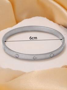 1pc Fashion Minimalist Octagonal Star Zirconia Stainless Steel Bangle Set For Women, Suitable For Daily Wear And As Gift For Friends - Silver - View 6