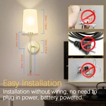 Daoteper Battery Operated Wall Sconce Set Of 2 With Remote Control,White Fabric Shade Wall Lights With Dimmable 15 RGB Rechargeable Wireless Sconces For Bedroom Living Room Hallway - Vàng - Xem 3