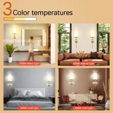 Daoteper Battery Operated Wall Sconce Set Of 2 With Remote Control,White Fabric Shade Wall Lights With Dimmable 15 RGB Rechargeable Wireless Sconces For Bedroom Living Room Hallway - Vàng - Xem 6