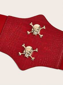 1 件女式骷髅铆钉腰带，适合暗黑嘻哈风格派对和日常穿着 - 紅色 - 查看 5