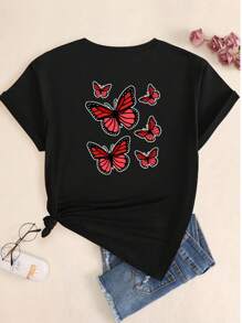 Butterfly Print T-Shirt Babylook Blouse Women's Fashion Comfort Printed Casual Premium - Vì vậy - Xem 3