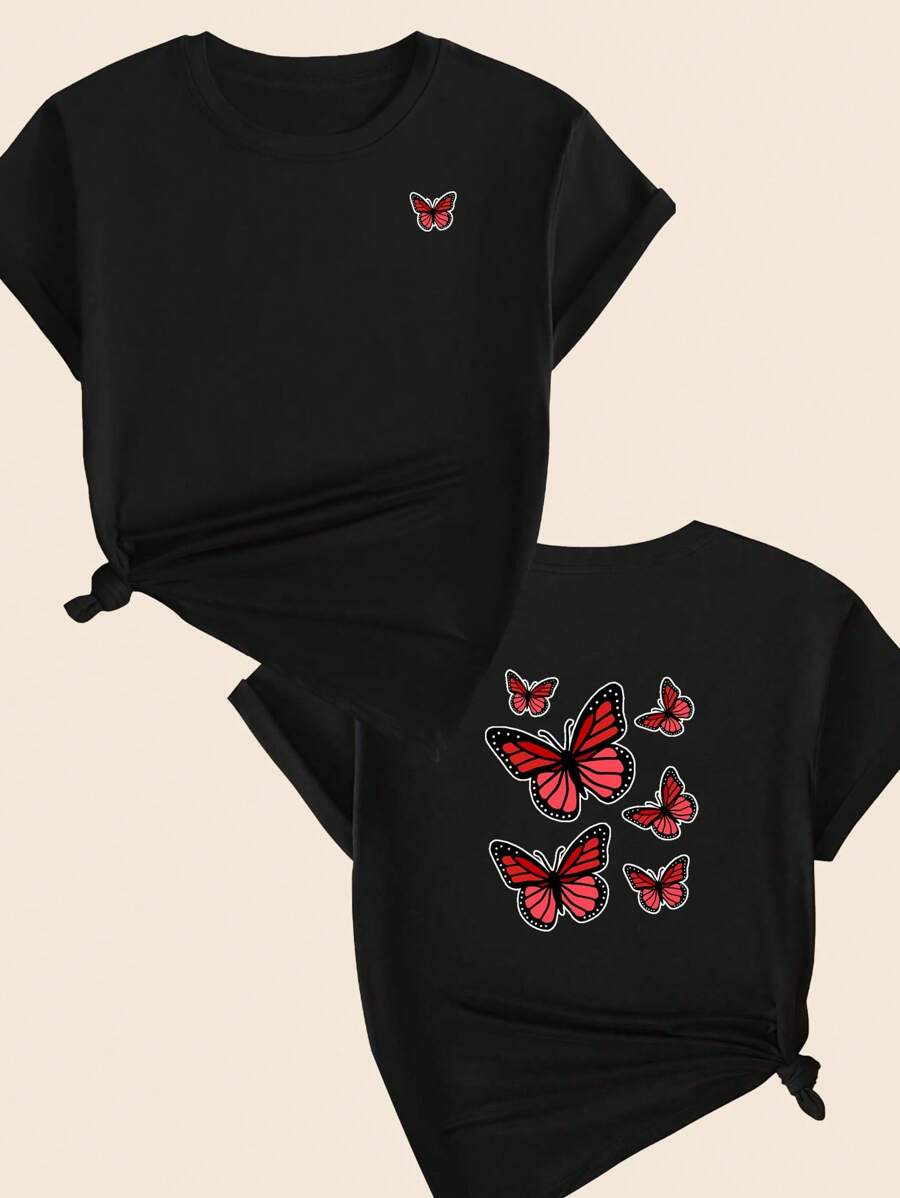 Butterfly Print T-Shirt Babylook Blouse Women's Fashion Comfort Printed Casual Premium - Vì vậy - Xem 1