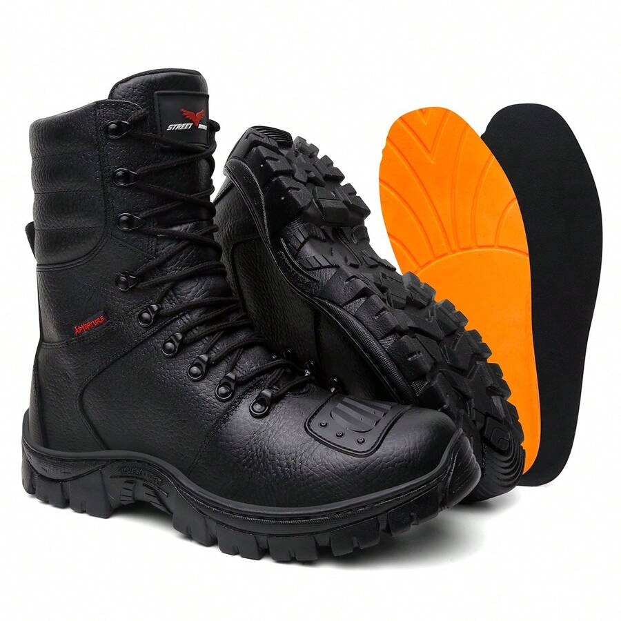 Men's Military Combat Boot In Genuine Leather With Comfortable Tractor Gel Insole - 黑色 - 查看 1