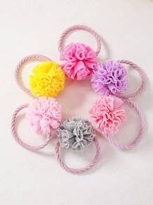 10pcs/Set Girls Colorful Mesh Lace Pom Pom Cute Princess Hair Ties, Hair Scrunchies, Hair Accessories, Hair Bands, Hair Decorations - Multicolor - View 3