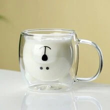1pc, Cute Animal Mug, Double-Layer Insulated Glass Espresso Cup, Kawaii Cup, Coffee Cup, Teacup, Latte Milk Cup, Cappuccino, Americano, Tea, Beverage, Valentine's Day, Cartoon Double-Layer Glass Cup, Coffee Milk Cup, Creative Glass Bear Cup, Household Juice Drink Cup - Multicolor - View 9