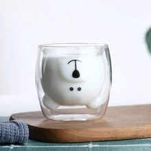 1pc, Cute Animal Mug, Double-Layer Insulated Glass Espresso Cup, Kawaii Cup, Coffee Cup, Teacup, Latte Milk Cup, Cappuccino, Americano, Tea, Beverage, Valentine's Day, Cartoon Double-Layer Glass Cup, Coffee Milk Cup, Creative Glass Bear Cup, Household Juice Drink Cup - Multicolor - View 10