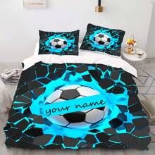 Ensemble de housse de couette personnalisé avec impression de football et de nom - Fibre de polyester douce, résistante à la décoloration, fermeture éclair - Comprend 1 housse de couette et 2 taies d'oreiller (intérieur non inclus) - Convient pour toutes les saisons