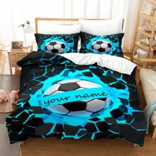 Ensemble de housse de couette personnalisé avec impression de football et de nom - Fibre de polyester douce, résistante à la décoloration, fermeture éclair - Comprend 1 housse de couette et 2 taies d'oreiller (intérieur non inclus) - Convient pour toutes les saisons