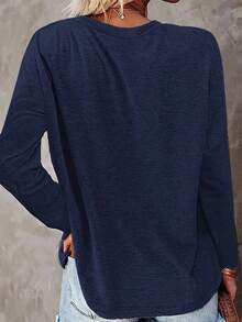 圣诞树与口号图案圆领长袖女式 T 恤 - 藏蓝色 - 查看 2