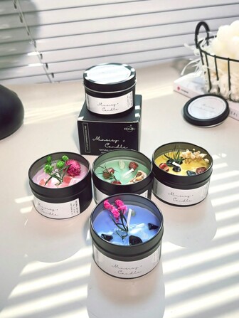 1 盒/1 件干花铁锡香薰蜡烛，家居装饰房间装饰照片道具风格甜蜡烛香味礼物送给朋友同事，大豆蜡材料健康无烟香薰蜡烛，礼物