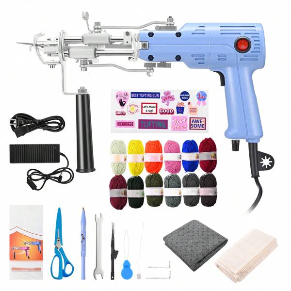 Tufting Gun Kit, 2 in 1 Teppich Gun Cut Stapel und Schleife Stapel Teppich Tufting Gun Kit, Elektrische Teppich Teppich Gun Gun, Teppich Maker Maschine mit Garn Tufting Tuch Backing Tuch Werkzeuge Kit, blau