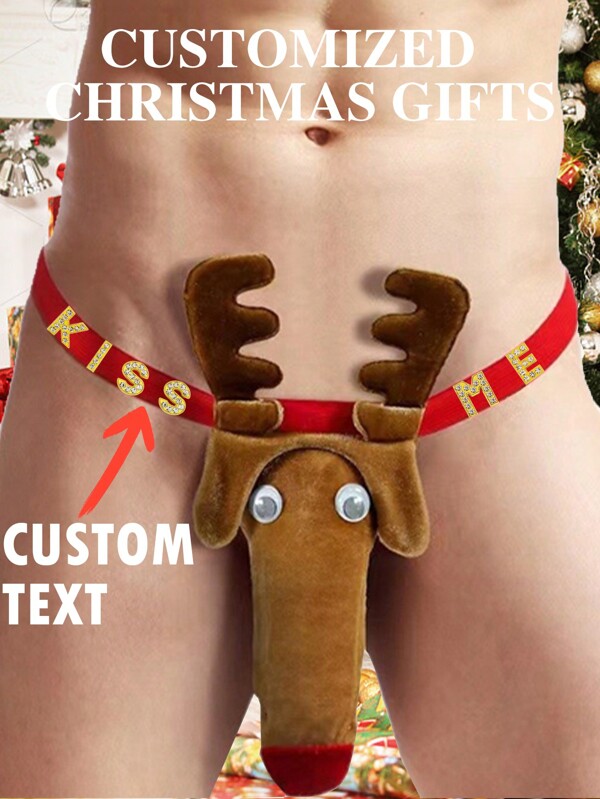 Customized Christmas Men's Funny G-String Underwear With Personalized Gold Pendant Name, Sexy Intimate Christmas Gift For Boyfriend/Husband, Intimate Gift, Anniversary Gift