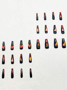 24 Miếng dán móng tay hình hoa hồng đỏ ballet dài ngọt ngào + 1 miếng keo dán thạch + 1 dải ma sát thích hợp cho phụ nữ và trẻ em gái trang trí móng tay hàng ngày - Nhiều màu - Xem 3